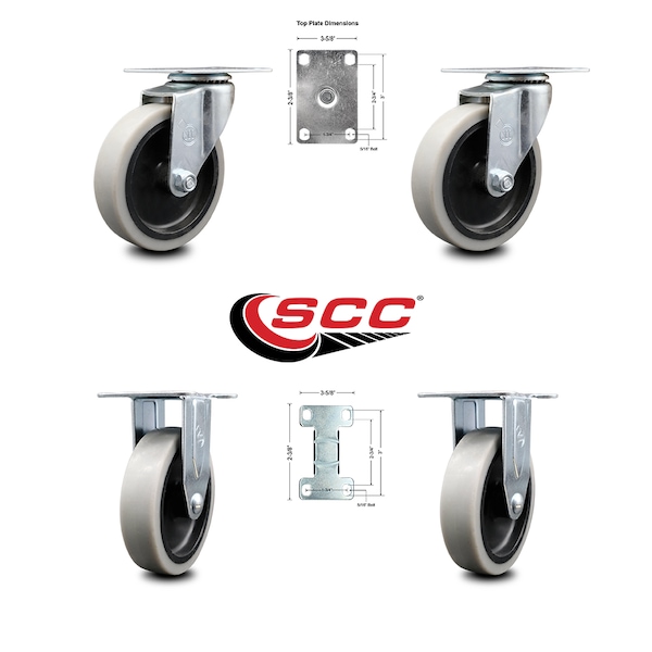 4 Inch Thermoplastic Wheel Top Plate Caster Swivel 2 Rigid, 2PK